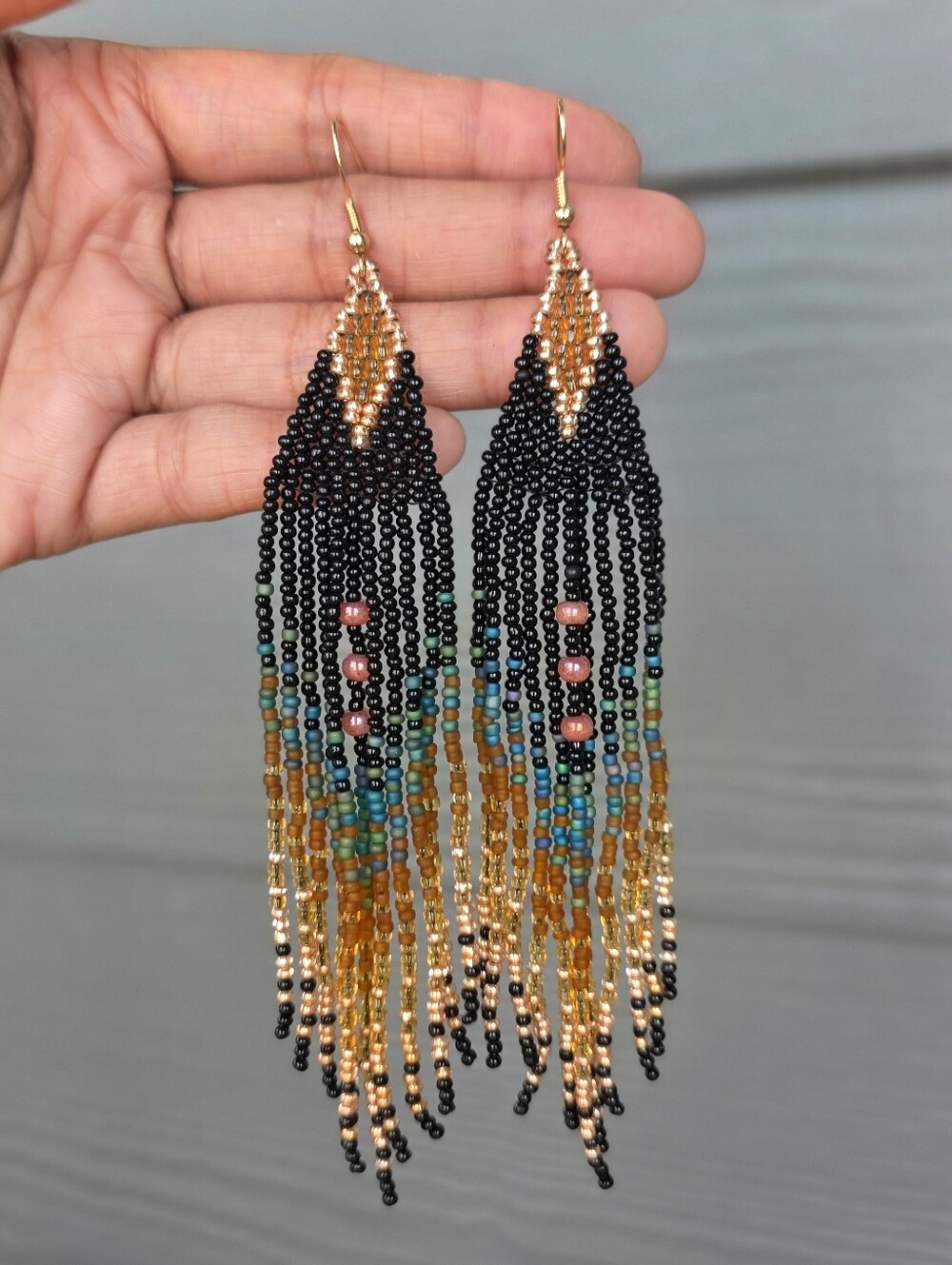 Jinni Boho Beaded Fringe Earrings Handmade Boheme Jewelry